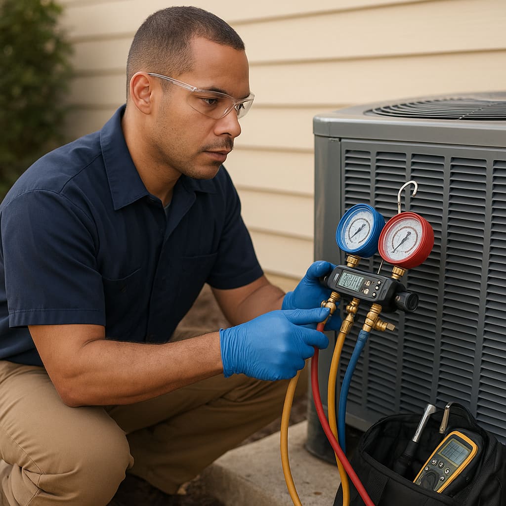 Techniker bei Inbetriebnahme und Testlauf