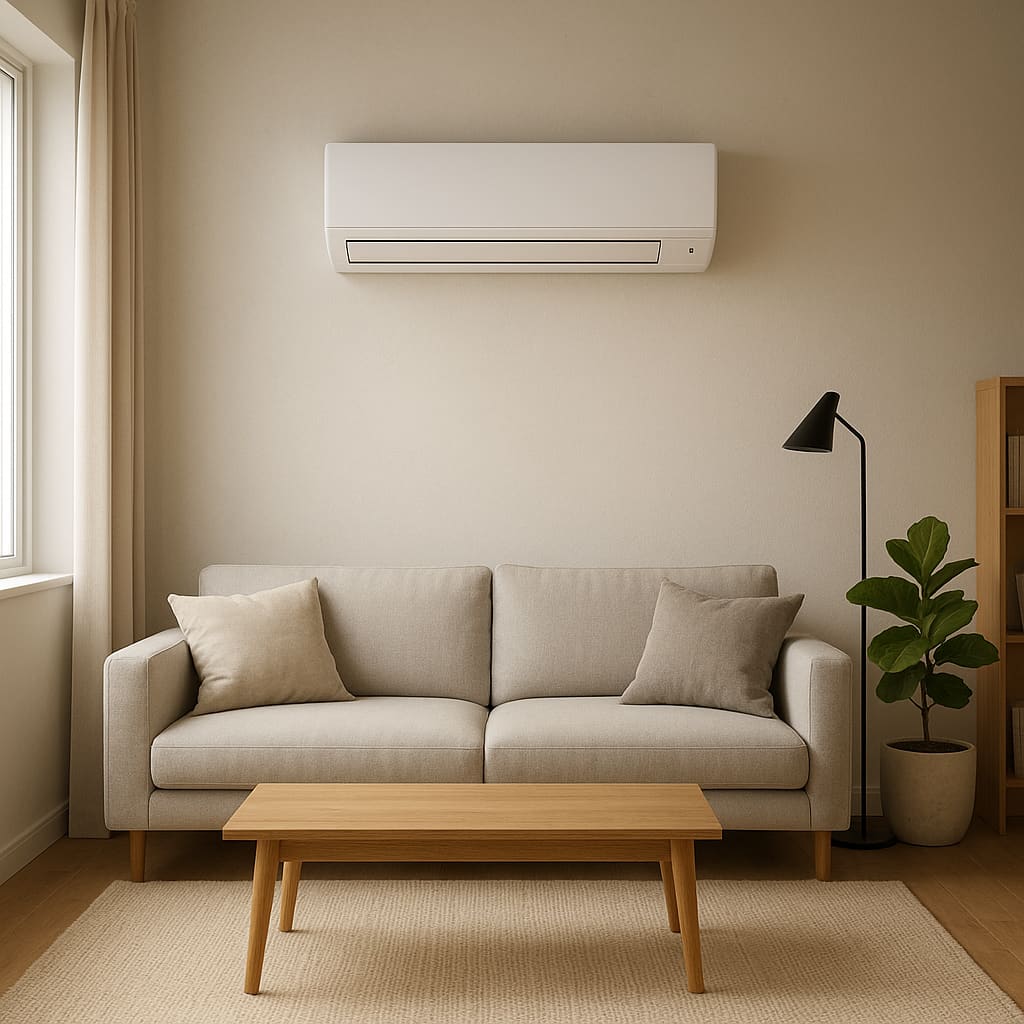 Wohnraum mit installierter Split-Klimaanlage